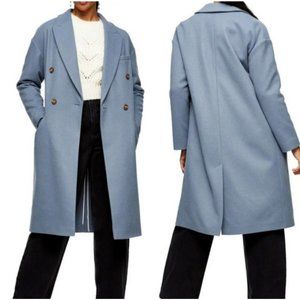 Topshop Brooke Long Double Breasted Coat Blue Size 10 NWT